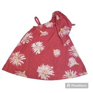 Something Navy Dress Size 4 Pink Daisy Floral One Shoulder Big Bow Baby Girl